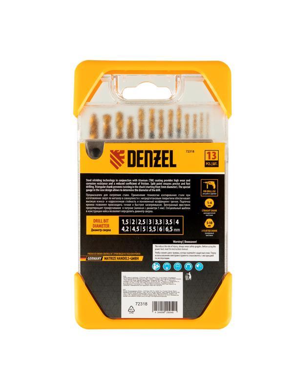 Набор сверл по металлу, 1,5-6,5 мм, HSS-Tin, Golden Tip, 13 шт Denzel
