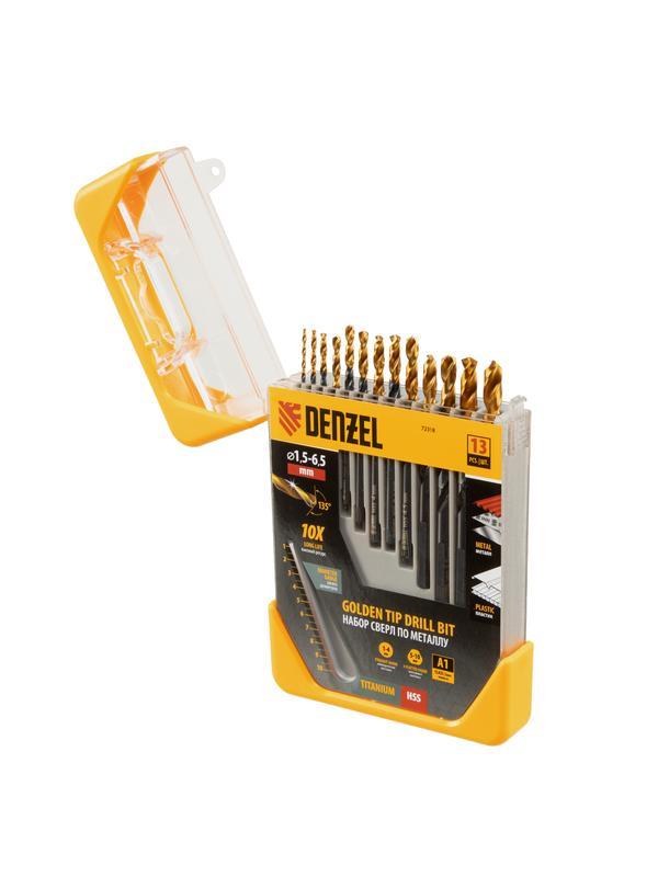 Набор сверл по металлу, 1,5-6,5 мм, HSS-Tin, Golden Tip, 13 шт Denzel