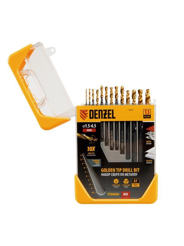 Набор сверл по металлу, 1,5-6,5 мм, HSS-Tin, Golden Tip, 13 шт Denzel