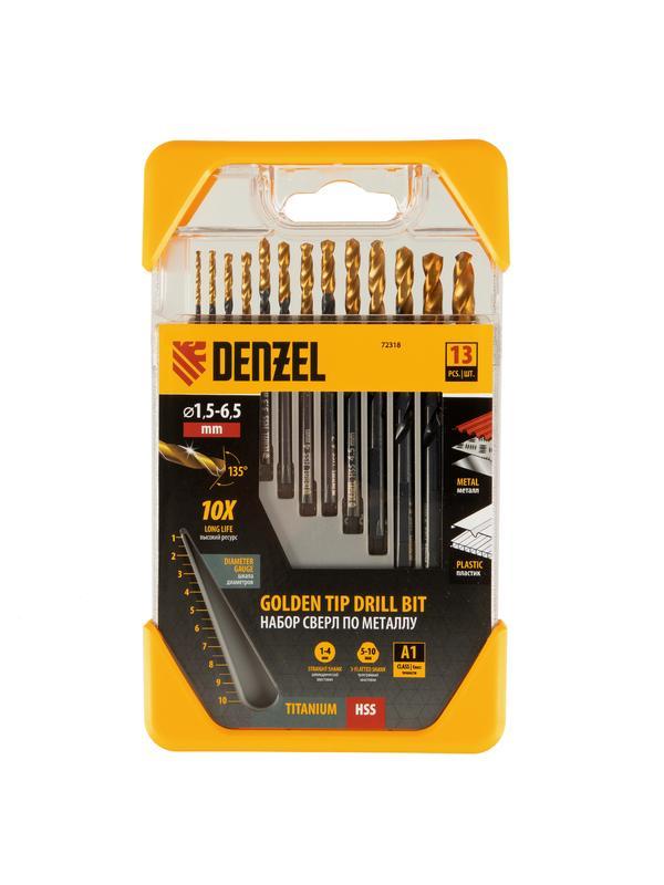 Набор сверл по металлу, 1,5-6,5 мм, HSS-Tin, Golden Tip, 13 шт Denzel