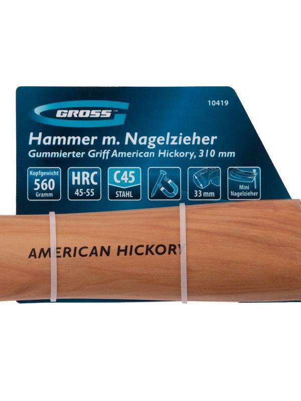Молоток-гвоздодер,560 г, угол 75, магнит, обрезиненная рукоятка AMERICAN HICKORY // GROSS