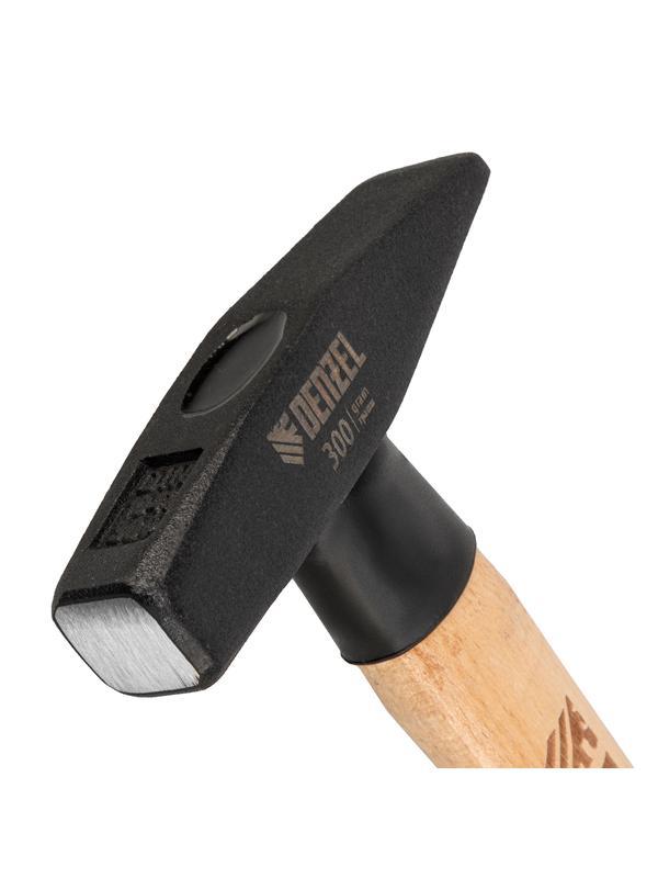 Молоток слесарный, 300 г, кованый квадратный боек, буковая рукоятка Denzel