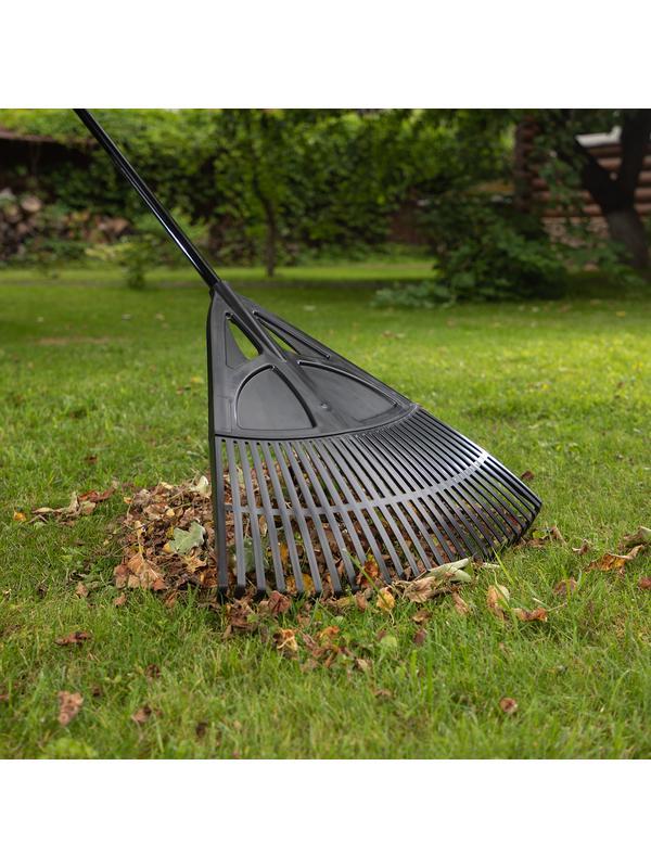 Грабли веерные пластиковые, 620 х 1750 мм, 27 плоских зубьев, алюминиевый черенок, Россия, Palisad