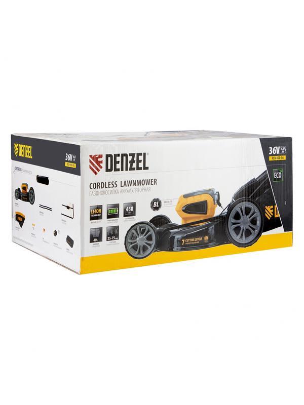 Газонокосилка аккумуляторная бесщеточная RLM450-36, Li-ion, 36 В, 4 Ач, 450 мм, травосборник 40 л Denzel
