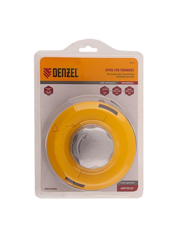 Катушка триммерная полуавтоматическая, легкая заправка лески, гайка M10x1.25, винт M10-M10, алюминиевая кнопка Denzel