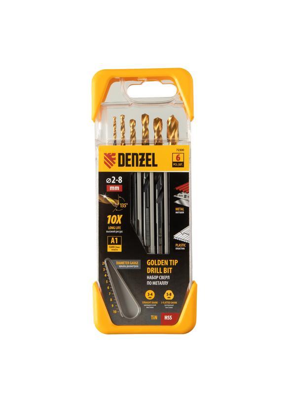 Набор сверл по металлу, 2-3-4-5-6-8 мм, HSS-Tin, Golden Tip, 6 шт Denzel
