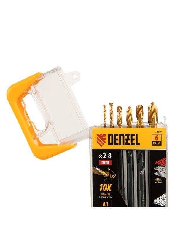 Набор сверл по металлу, 2-3-4-5-6-8 мм, HSS-Tin, Golden Tip, 6 шт Denzel