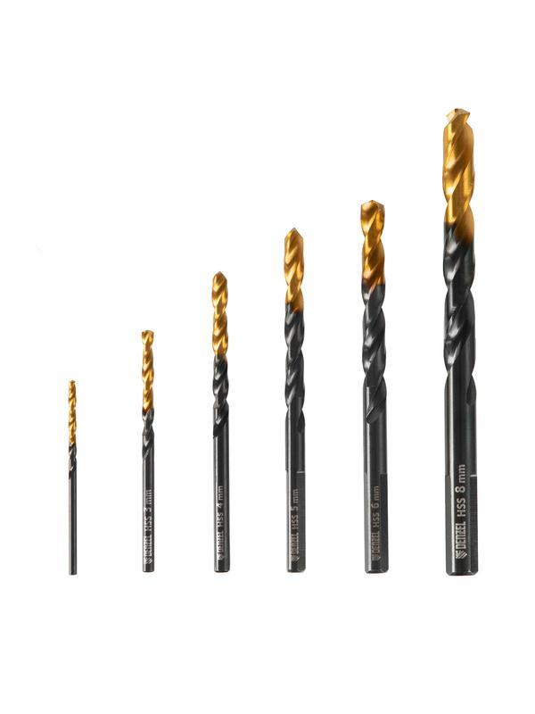 Набор сверл по металлу, 2-3-4-5-6-8 мм, HSS-Tin, Golden Tip, 6 шт Denzel