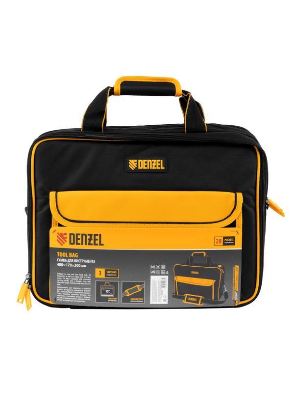 Сумка для инструмента, 400х170х300 мм, 3 отделения, 28 карманов, наплечный ремень// Denzel
