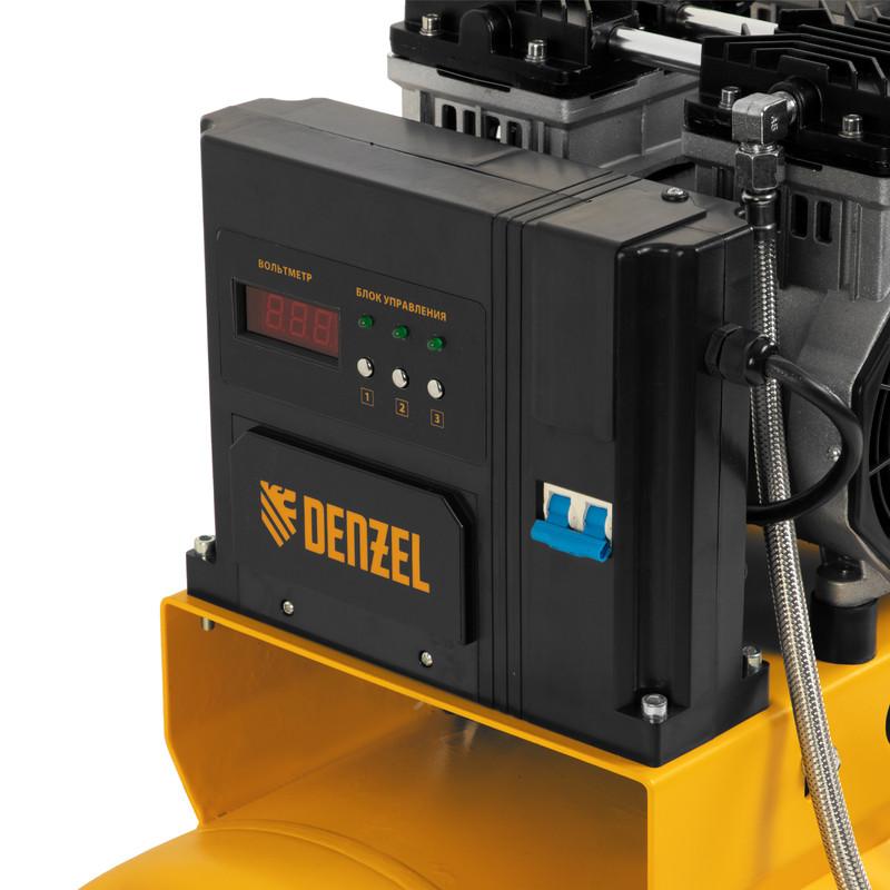 Компрессор безмасляный, малошумный  DLS 2250/100, 2250 Вт, 3x750, 100 л, 410 л/мин блок управления/ Denzel
