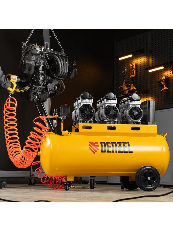 Компрессор безмасляный, малошумный  DLS 2250/100, 2250 Вт, 3x750, 100 л, 410 л/мин блок управления/ Denzel
