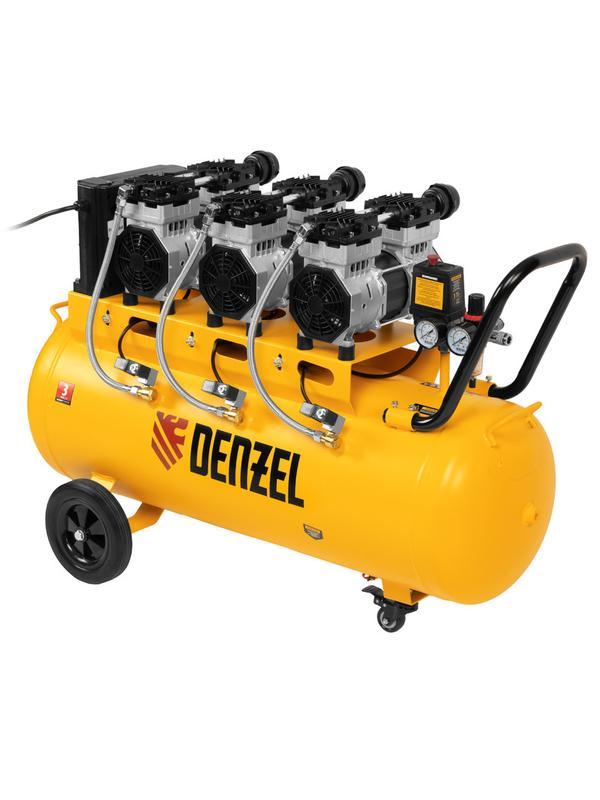 Компрессор безмасляный, малошумный  DLS 2250/100, 2250 Вт, 3x750, 100 л, 410 л/мин блок управления/ Denzel