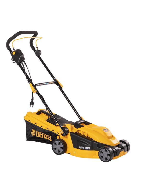 Газонокосилка электрическая GM-1200, 1200 Вт, ширина 32 см, 3 уровня, травосборник 25 л. Denzel