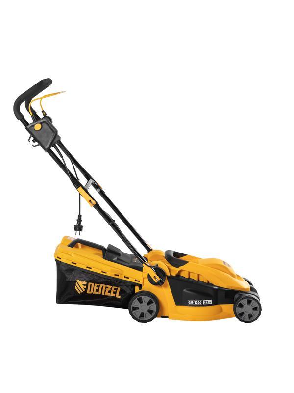 Газонокосилка электрическая GM-1200, 1200 Вт, ширина 32 см, 3 уровня, травосборник 25 л. Denzel
