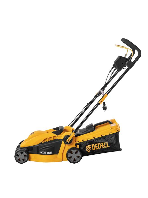 Газонокосилка электрическая GM-1200, 1200 Вт, ширина 32 см, 3 уровня, травосборник 25 л. Denzel