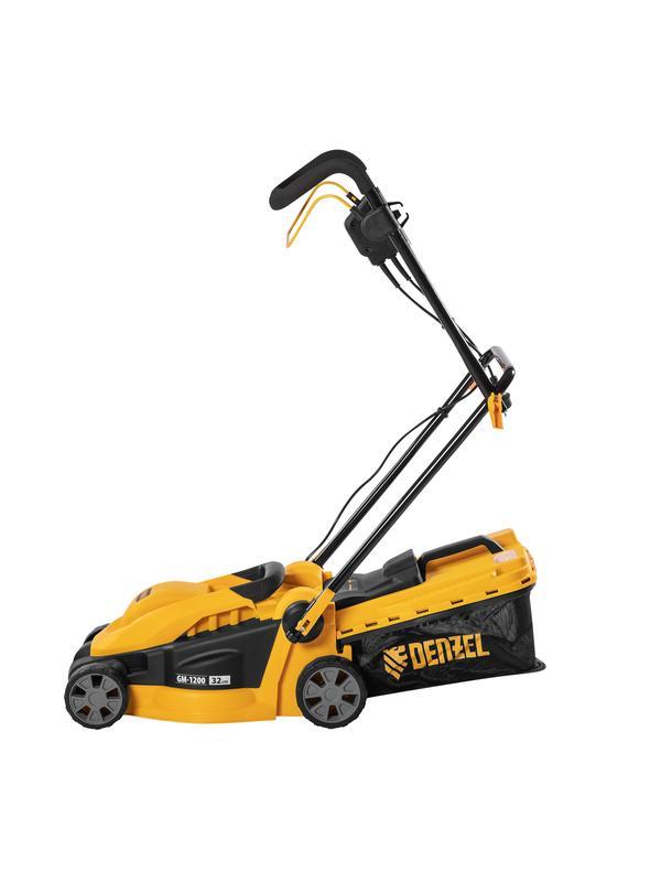 Газонокосилка электрическая GM-1200, 1200 Вт, ширина 32 см, 3 уровня, травосборник 25 л. Denzel