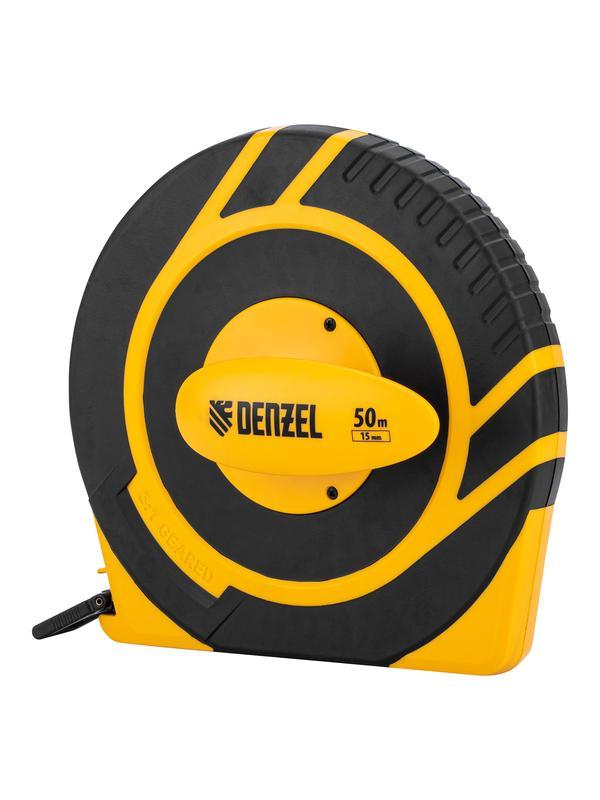Рулетка геодезическая 50 м х 15 мм, закрытый корпус, фиберглассовая лента Denzel