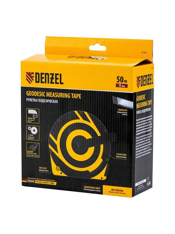 Рулетка геодезическая 50 м х 15 мм, закрытый корпус, фиберглассовая лента Denzel