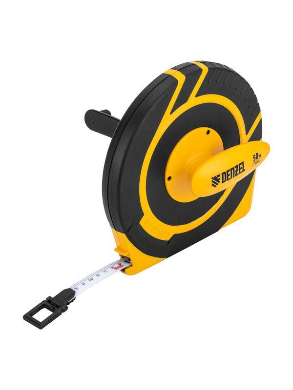 Рулетка геодезическая 50 м х 15 мм, закрытый корпус, фиберглассовая лента Denzel
