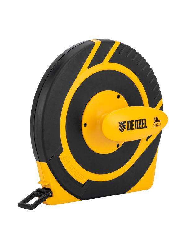 Рулетка геодезическая 50 м х 15 мм, закрытый корпус, фиберглассовая лента Denzel