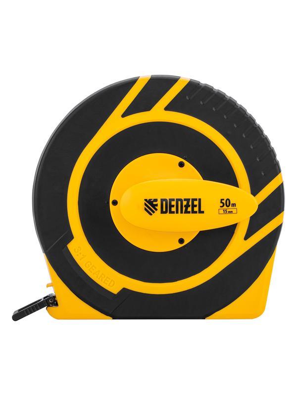 Рулетка геодезическая 50 м х 15 мм, закрытый корпус, фиберглассовая лента Denzel