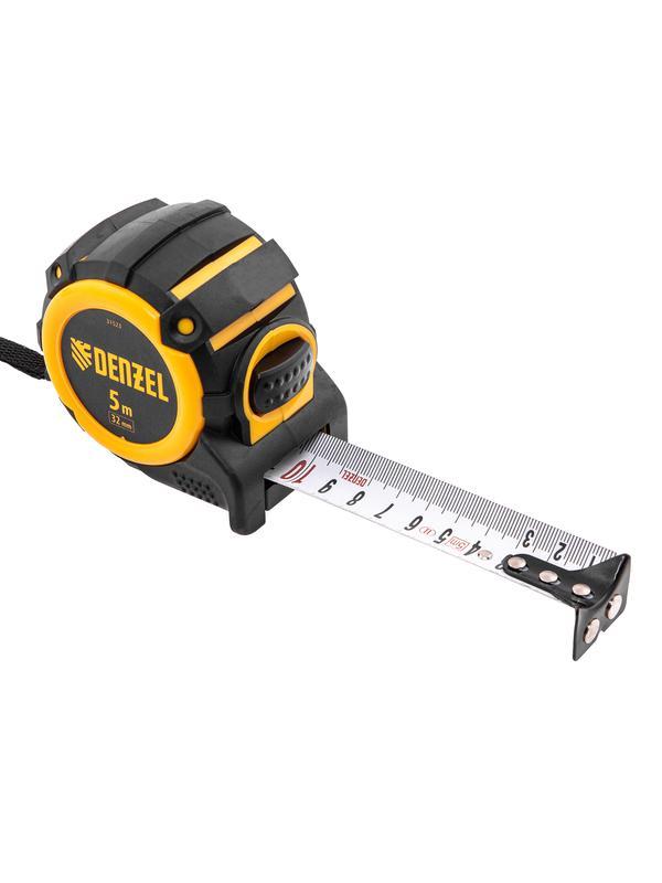 Рулетка 5м х 32мм, автоматич. фиксац., нейлон. покрытие, магнит. зацеп, двухстор. разметка// Denzel
