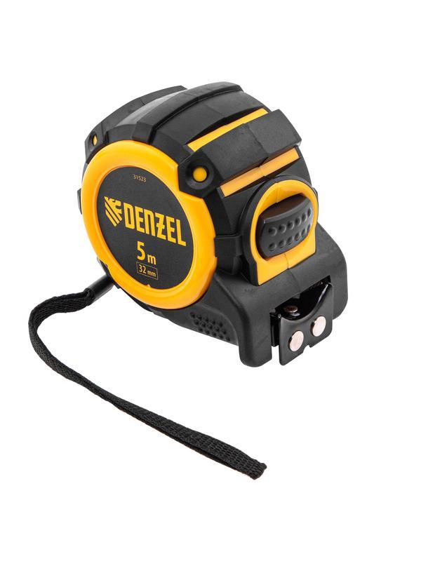Рулетка 5м х 32мм, автоматич. фиксац., нейлон. покрытие, магнит. зацеп, двухстор. разметка// Denzel