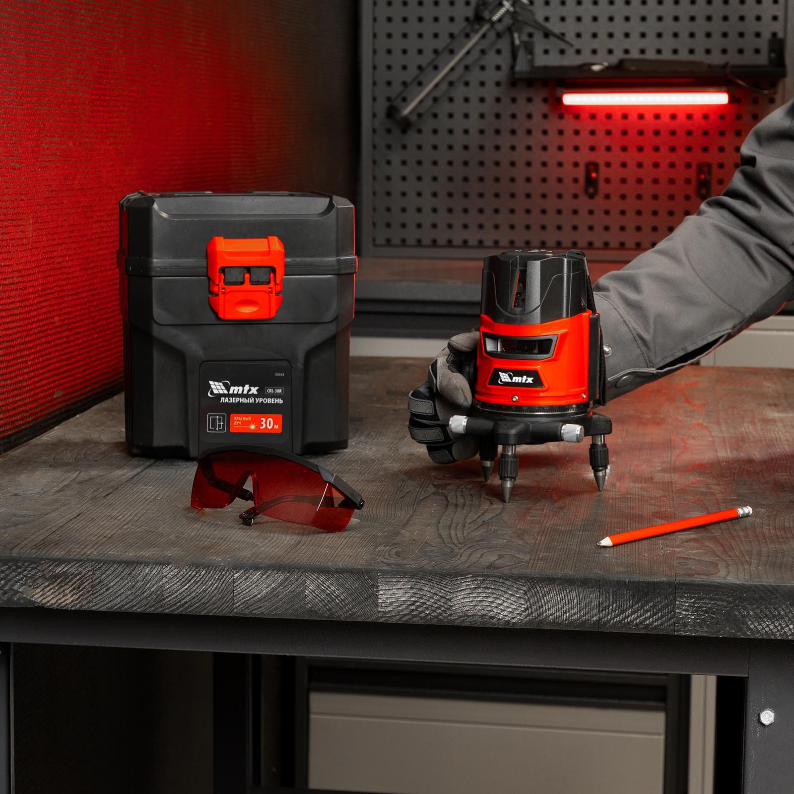 Лазерный уровень CRL-30R, 30 м, красный луч, батарейки, резьба 5/8