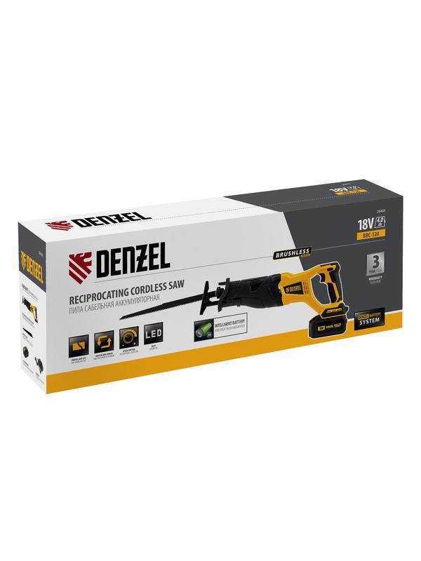 Пила сабельная аккумуляторная бесщет BRC-120,  18В Li-Ion Denzel
