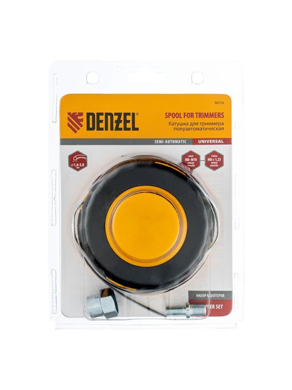 Катушка универсальная триммерная, гайка М10 х 1.25, гайка М8, винт М8-М10, левая резьба, шаг 1.25 мм Denzel