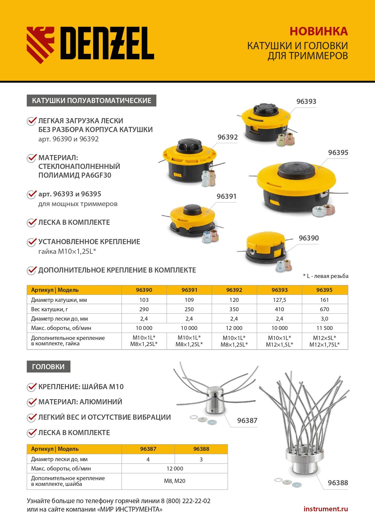 Катушка  триммер. полуавтомат. легкая заправка гайка М10 М10 М8, лев. шаг 1,0  1,25мм// Denzel