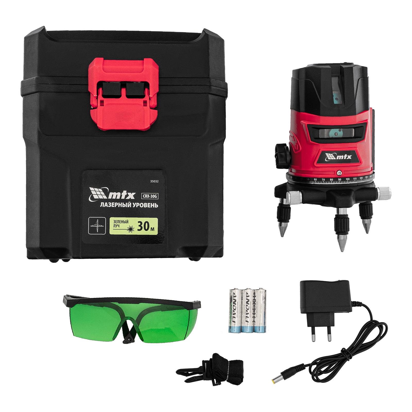 Лазерный уровень CRX-30G, 30 м, зеленый луч, батарейки, резьба 5/8