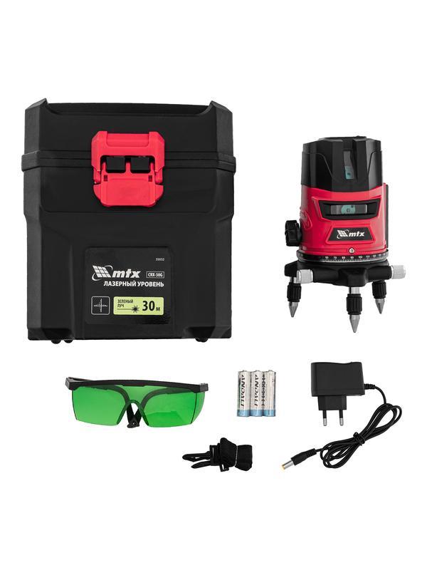 Лазерный уровень CRX-30G, 30 м, зеленый луч, батарейки, резьба 5/8