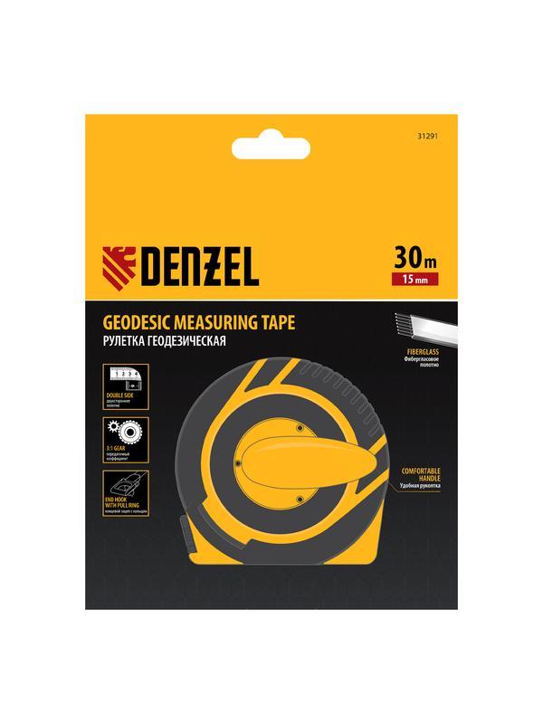 Рулетка геодезическая 30 м х 15 мм, закрытый корпус, фиберглассовая лента Denzel