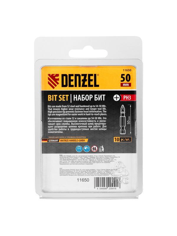 Бита PH3х50, сталь S2, шестигранный профиль, 10 шт. Е 6,3 Denzel