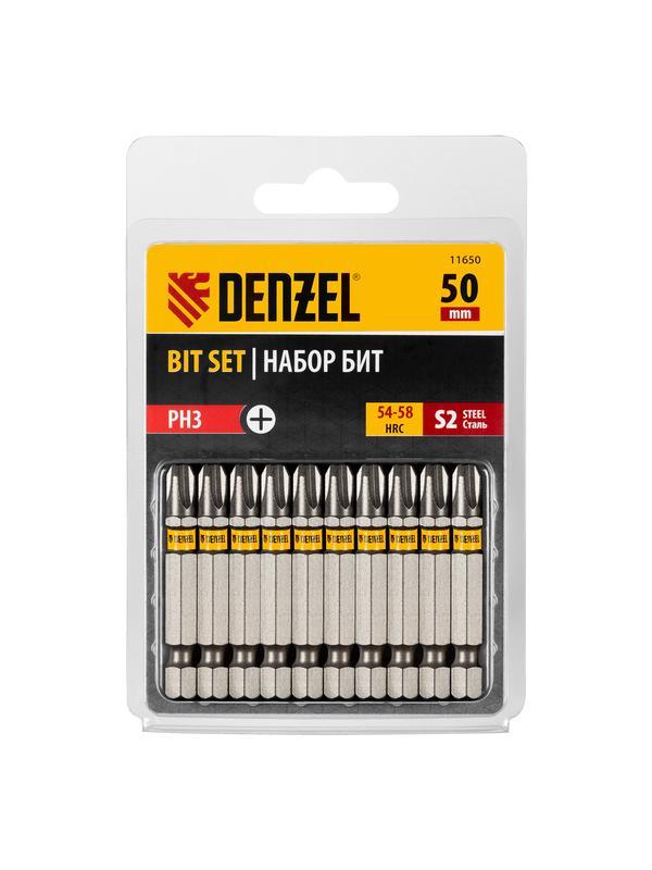 Бита PH3х50, сталь S2, шестигранный профиль, 10 шт. Е 6,3 Denzel