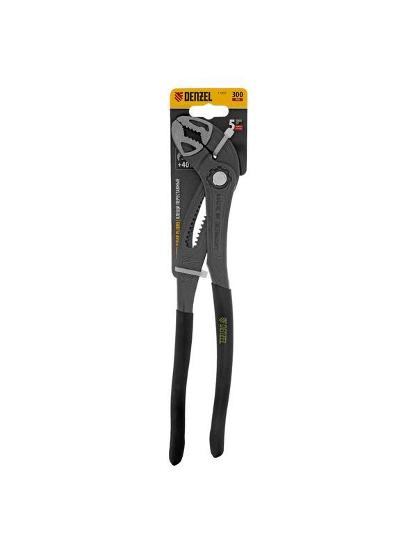 Клещи переставные, кнопочный механизм, обливные рукоятки, 300 мм Denzel