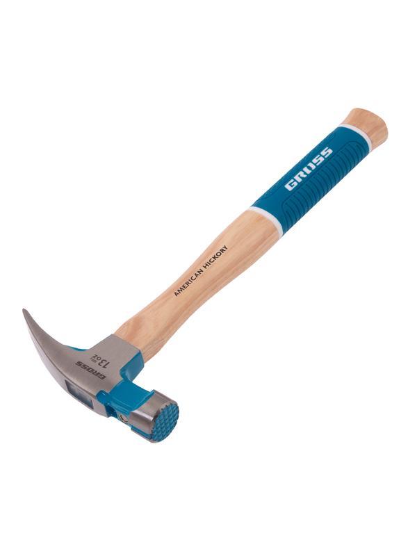 Молоток-гвоздодер, 380 г, угол 75, магнит, обрезиненная рукоятка AMERICAN HICKORY // GROSS