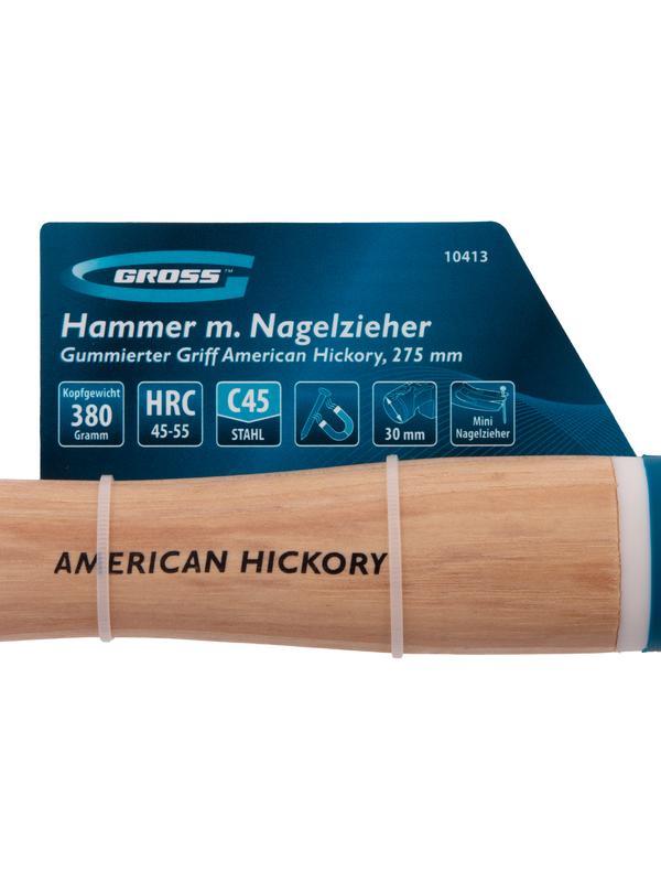 Молоток-гвоздодер, 380 г, угол 75, магнит, обрезиненная рукоятка AMERICAN HICKORY // GROSS
