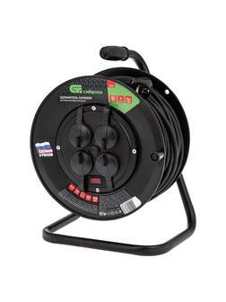 Удлинитель силовой на кабельной катушке, ПВС, 50 м, 4 розетки с крышкой, IP44, 16А, УХз16, Россия Сибртех