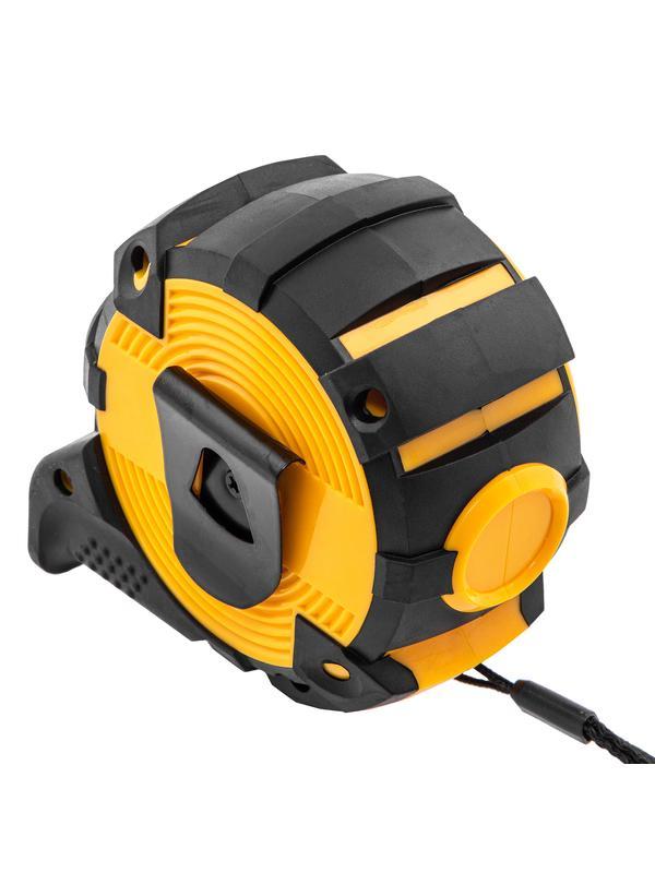 Рулетка 10м х 32мм, автоматич. фиксац., нейлон. покрытие, магнит. зацеп, двухстор. разметка// Denzel