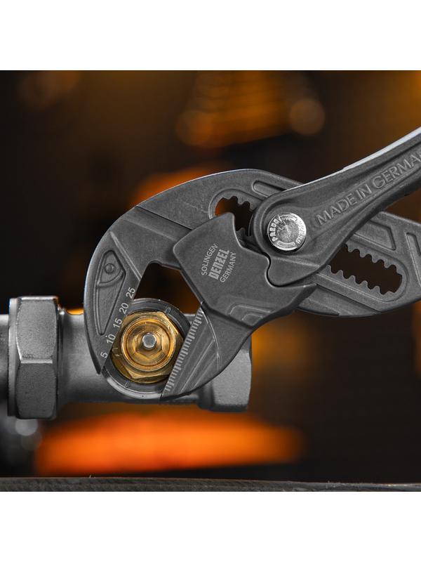 Клещи переставные, кнопочный механизм, обливные рукоятки, сантехнические, 250 мм Denzel