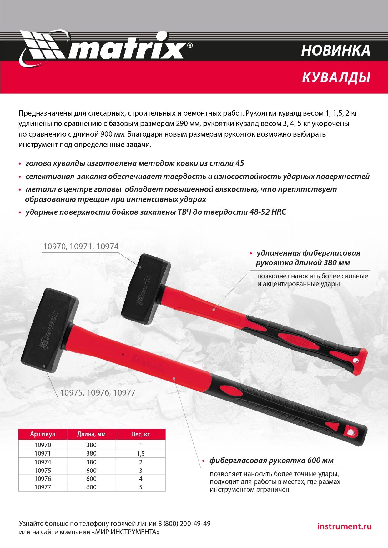 Кувалда 4 кг, фибергласовая обрезиненная рукоятка 600 мм Matrix