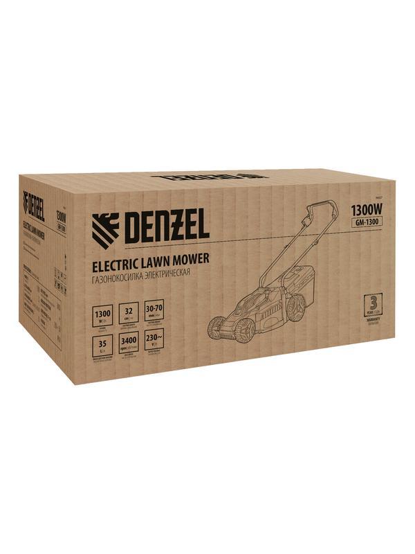 Газонокосилка электрическая GM-1300, 1300 Вт, шир. 32 см, 5 уров., травосб. 35 л Denzel
