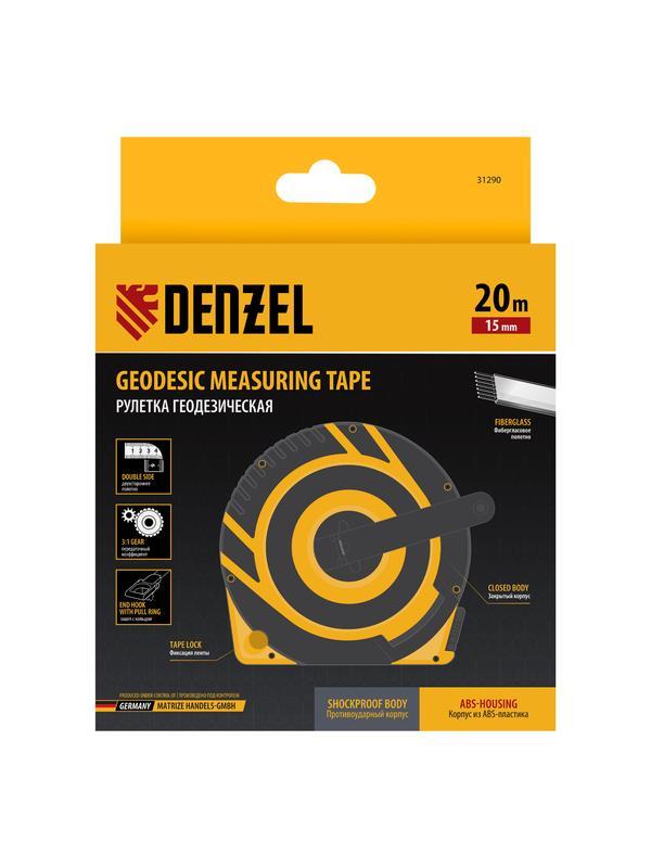 Рулетка геодезическая 20 м х 15 мм, закрытый корпус, фиберглассовая лента Denzel