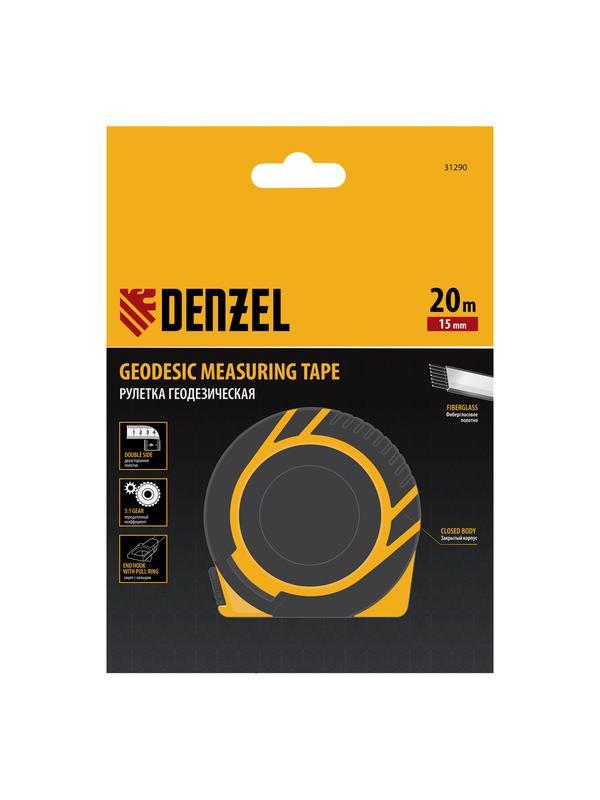 Рулетка геодезическая 20 м х 15 мм, закрытый корпус, фиберглассовая лента Denzel