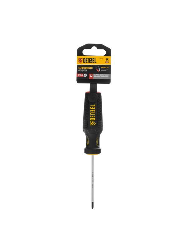 Отвертка, PH0х75 мм, S2, 3к рукоятка Denzel