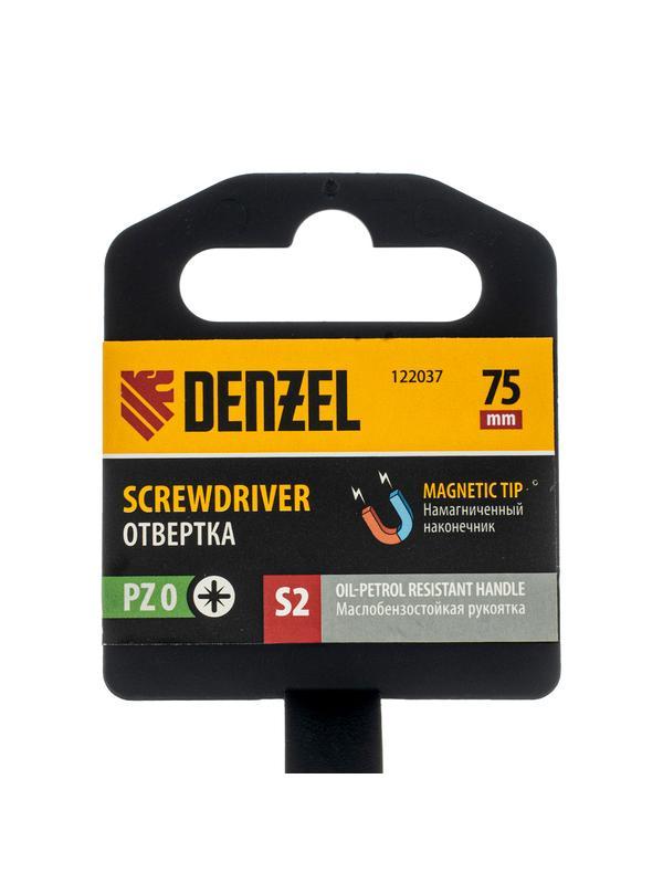 Отвертка, PZ0x75 мм, S2, 3к рукоятка Denzel