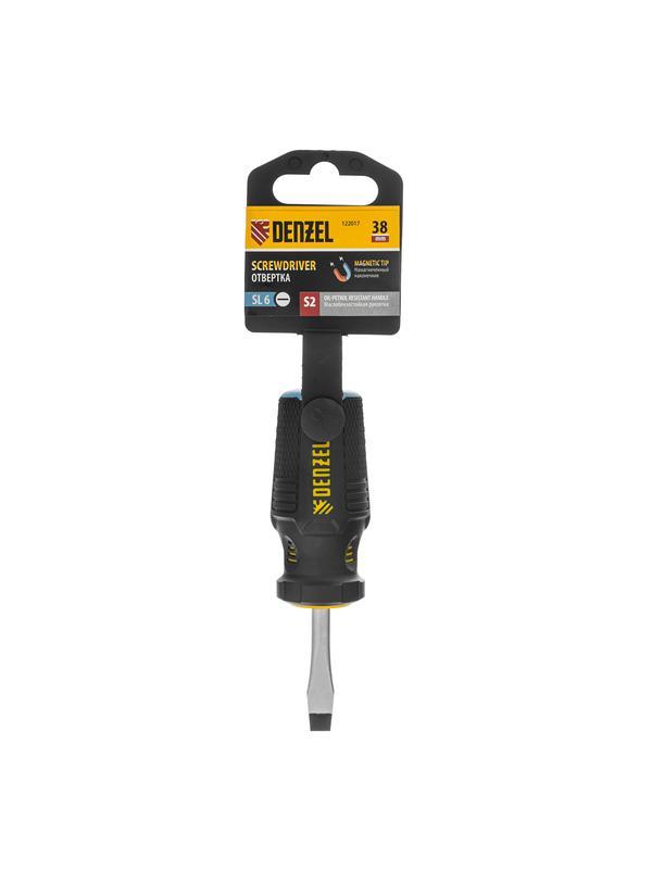 Отвертка, SL6x38 мм, S2, 3к рукоятка Denzel