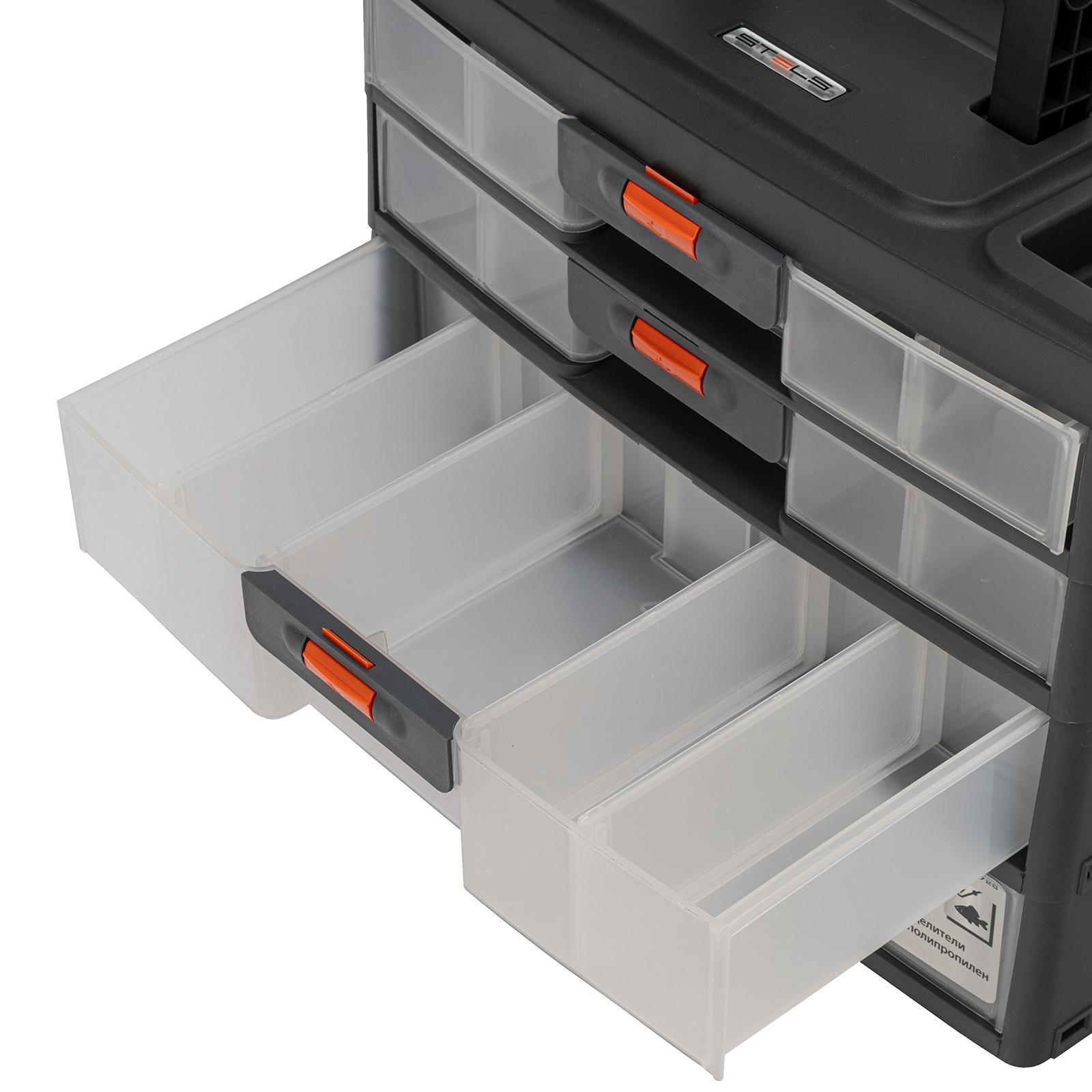 Органайзер для хранения с выдвижными лотками 310х150х260мм, 4 секции, пластик Россия Stels